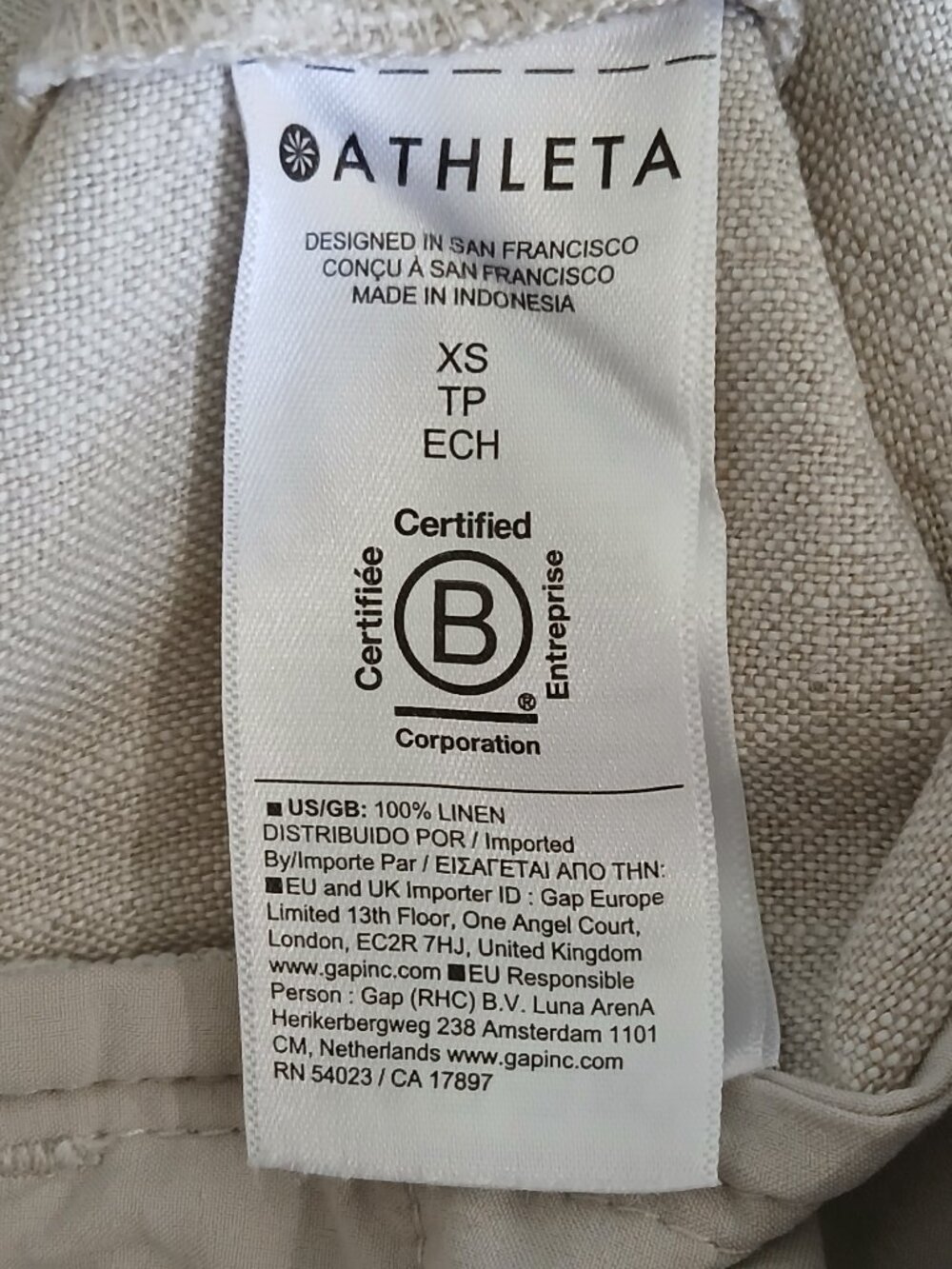 Athleta Retreat High Rise Wide Leg 100 % Linen Pant Inseam 31" Size XS - Picture 8 of 9